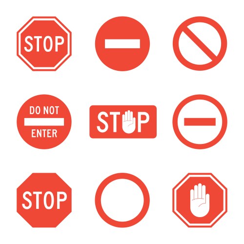 Code For Stop Sign Stop traffic road signs set Royalty Free Vector Image