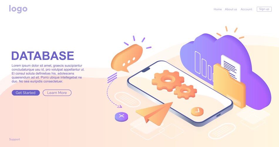 Database with cloud server data set process vector image