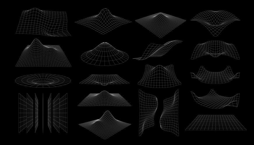Futuristic wireframe mesh grid abstract 3d shapes vektorbild