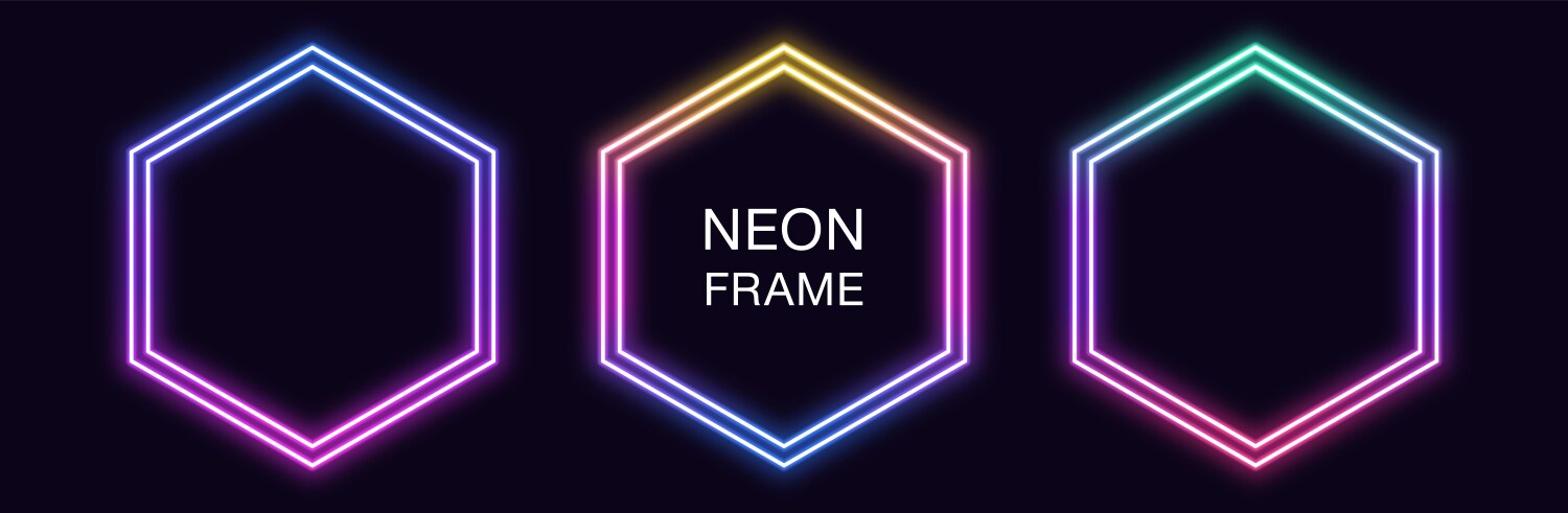 Gradient neon hexagon frame set hexagonal vector image
