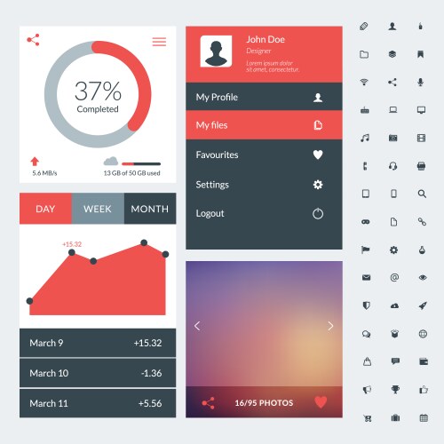 Set of flat design ui elements for website vector image