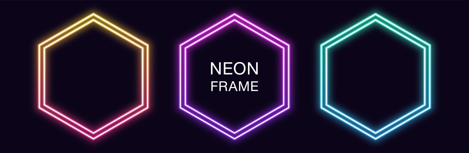 Gradient neon hexagon frame set hexagonal vector image