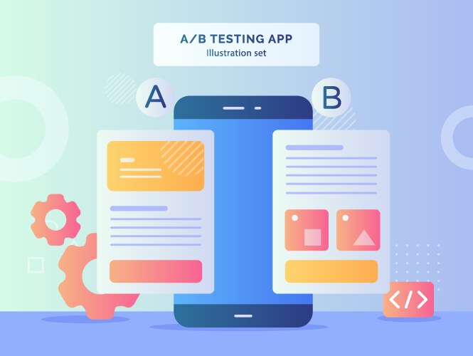 A b testing app set result comparing two web site vector image