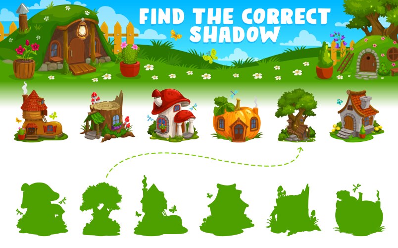 find correct shadow of cartoon fairy house game vector