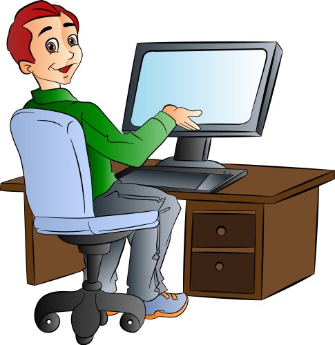 man using a desktop computer vector