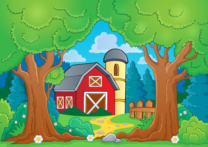 Tree theme with farm 4 Royalty Free Vector Image
