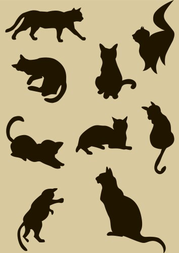 Cat Silhouettes - Black and White Vector Image