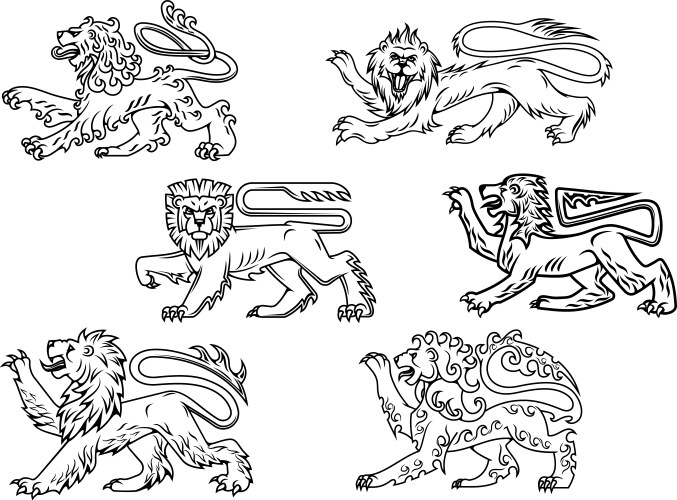 Heraldic Lions Set - Vintage Vector Image