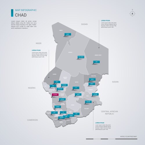 Chad map with infographic elements pointer marks vector image