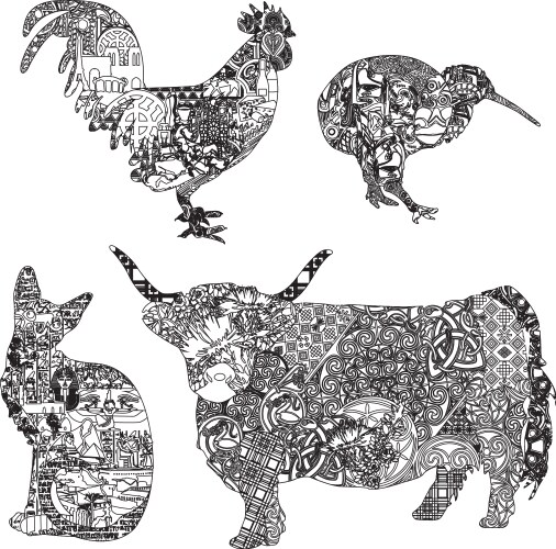 Animals in ethnic ornaments vector image