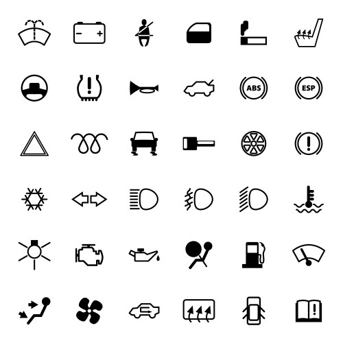 Значок печки в предохранителях White car dashboard icon set Royalty Free Vector Image