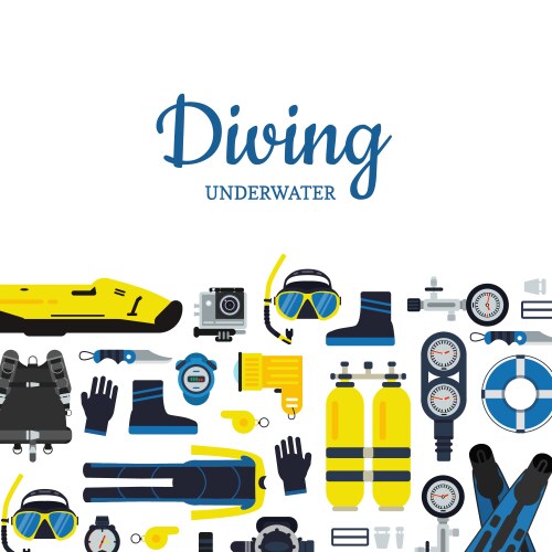 Scuba diving equipment accessories collection Vector Image