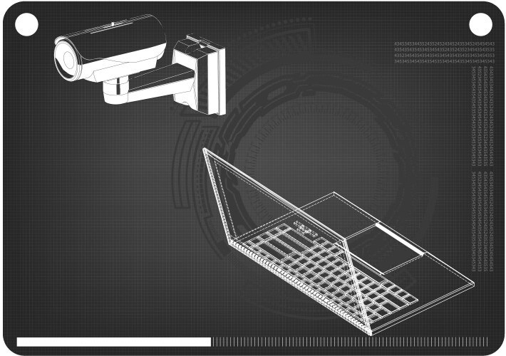 3d model of surveillance camera and laptop vector image