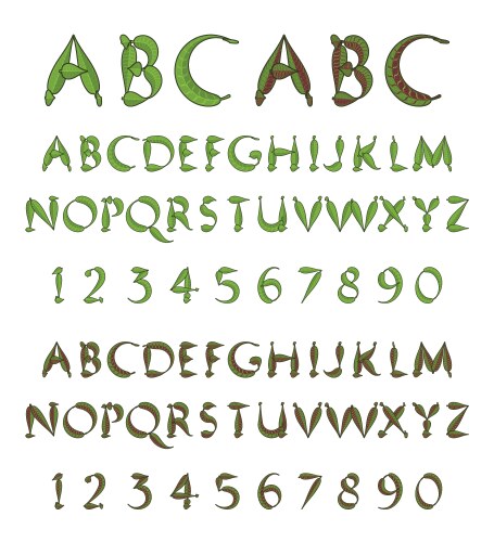 green alphabet from leaves vector image