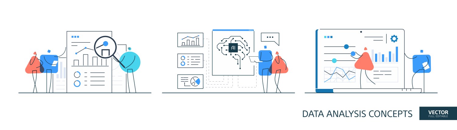 Ai analysis set in thin line style vector image