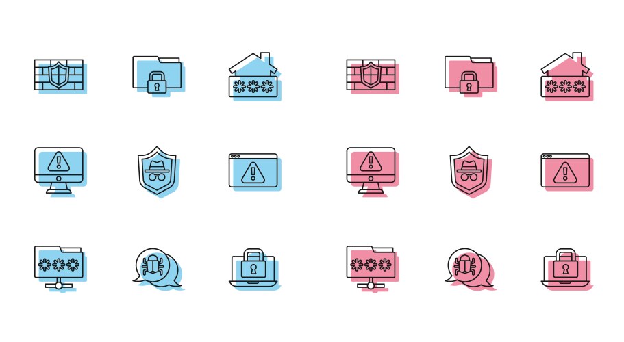 Set line folder with password system bug shield vector image