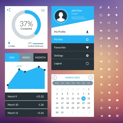 Set of flat design ui elements for website vector image