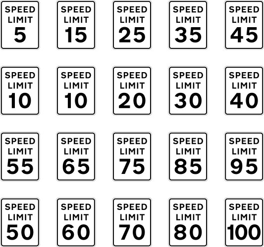 Speed Limit Traffic Signs - 5 to 20 mph – Royalty-Free Vector | VectorStock