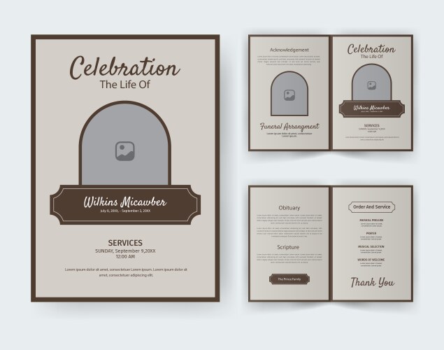 Funeral template for memorial program Royalty Free Vector