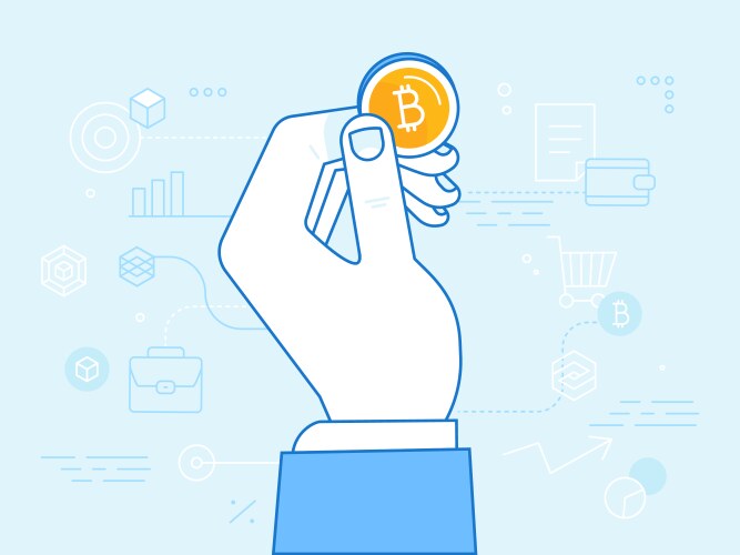 in line flat style and blue colors - bitcoin vector image