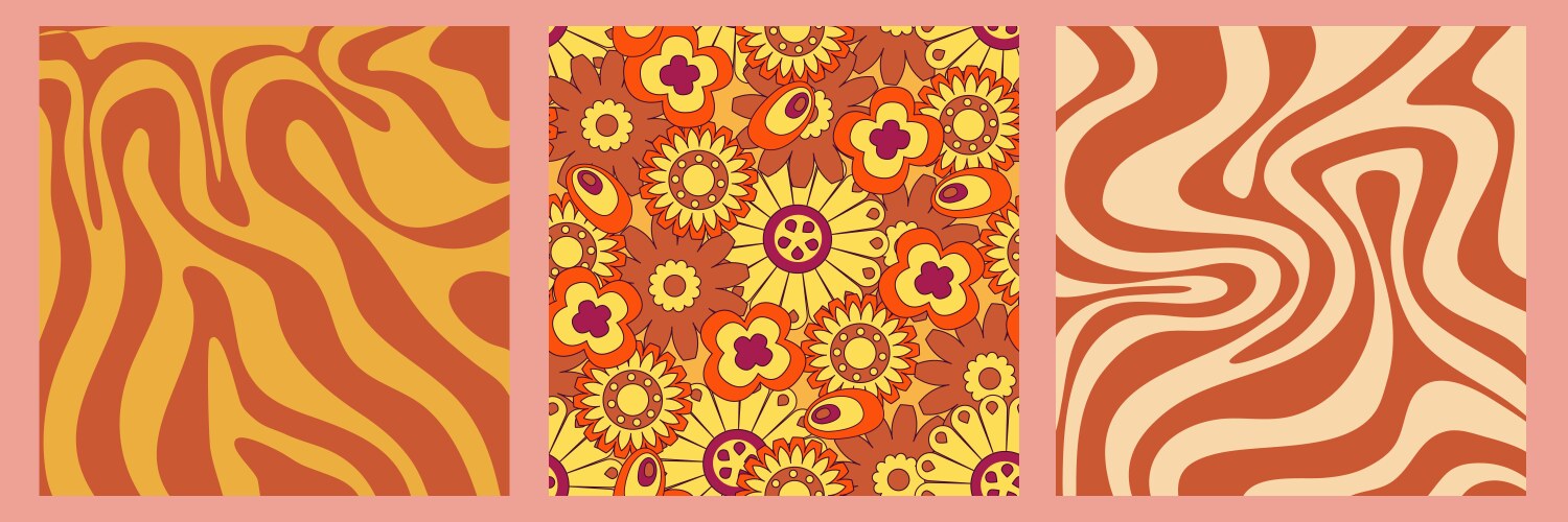 Groovy y2k retro pattern with flower and swirl 70s vector image