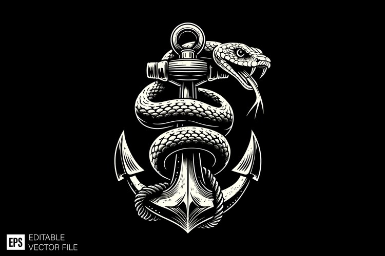 Vintage Anchor & Serpent Tattoo Vector Image