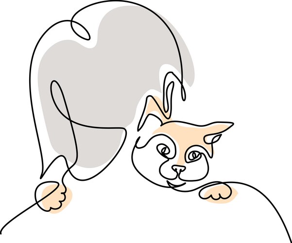 Woman with cat continuous one line drawing vector image