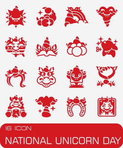 national unicorn day icon set vector image