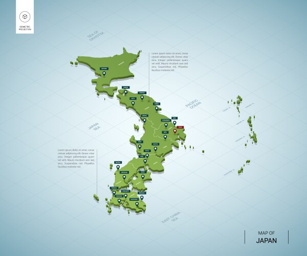 Stylized map japan isometric 3d green vector image