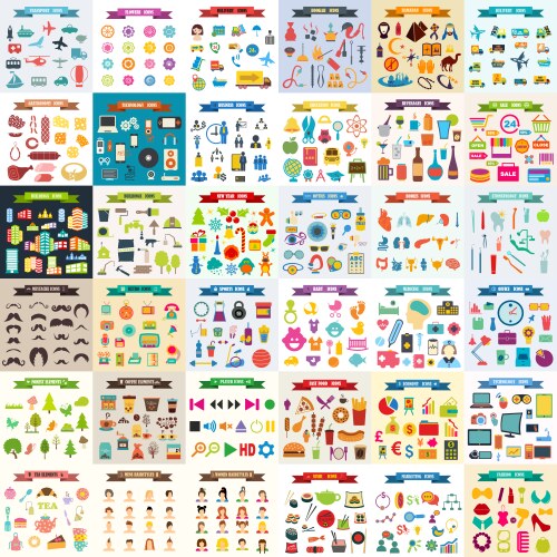 Multicolored icons with tape on topic 36 vector image