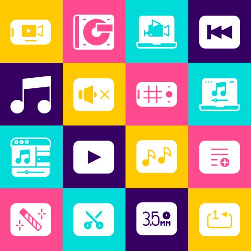 Set repeat track music player add to playlist vector image