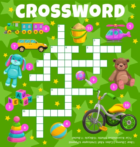 Cartoon kids toys crossword worksheet game grid vector image