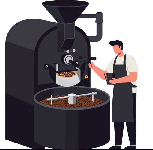 Coffee Roasting Machine with Operator Vector Image