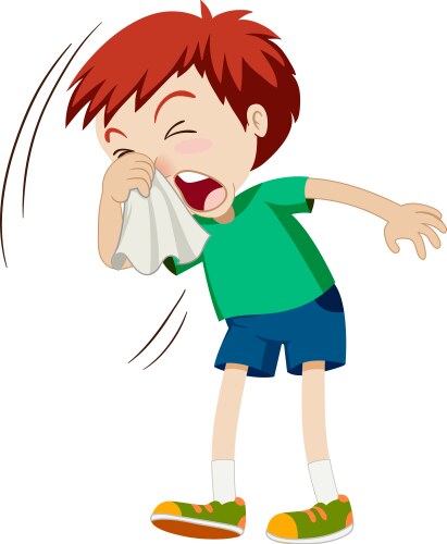 little boy sneezing hard vector image