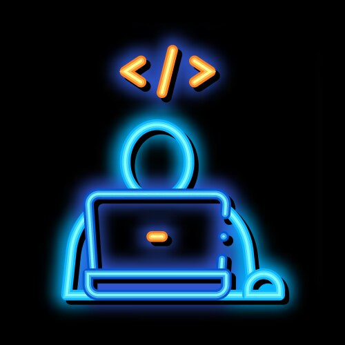 Programmer coding laptop neon glow icon vector image