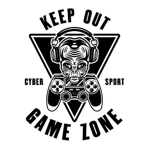 Keep out game zone sign with alien head vector image