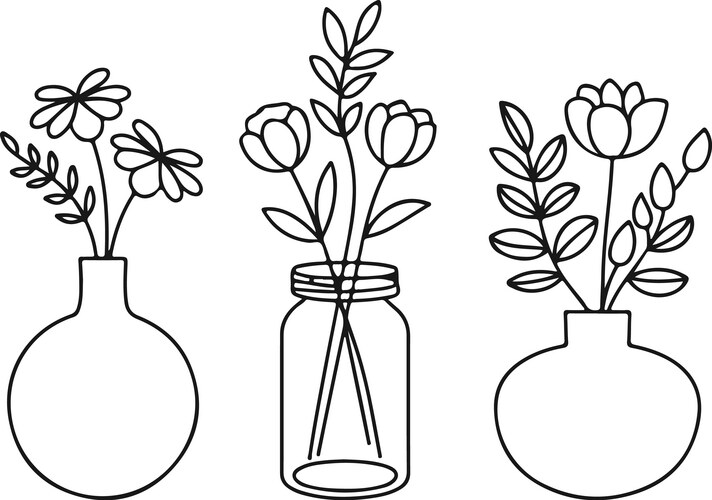 Floral Vase Sketch Set Vector Image