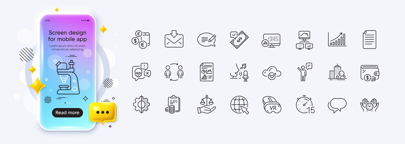 Microscope file and graph chart line icons vector image