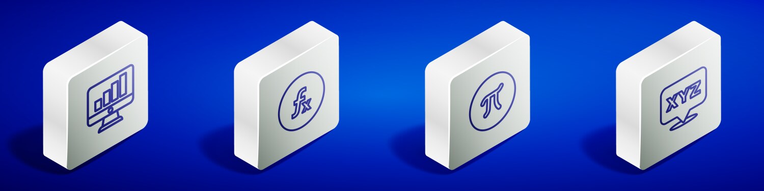 Set isometric line computer monitor with graph vector image