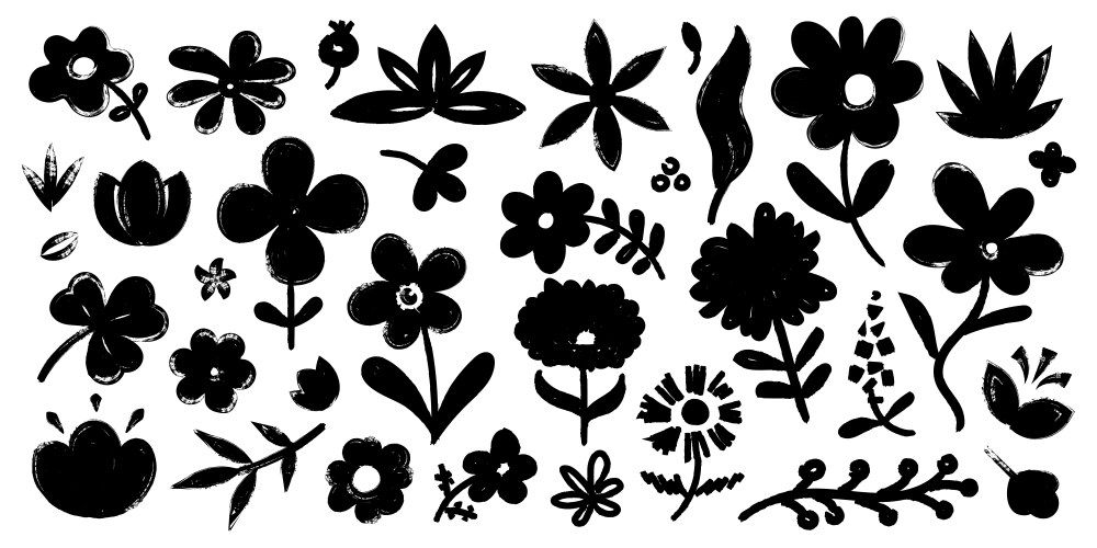 Brush stroke flower abstract floral silhouettes Vector Image