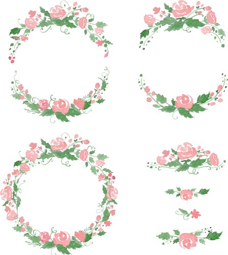 Watercolor Floral Wreaths & Frames Vector Image