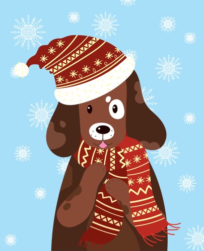 A dog in hat and scarf Vector Image