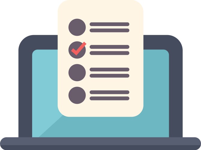 Laptop displaying a survey form with one checkbox vector image