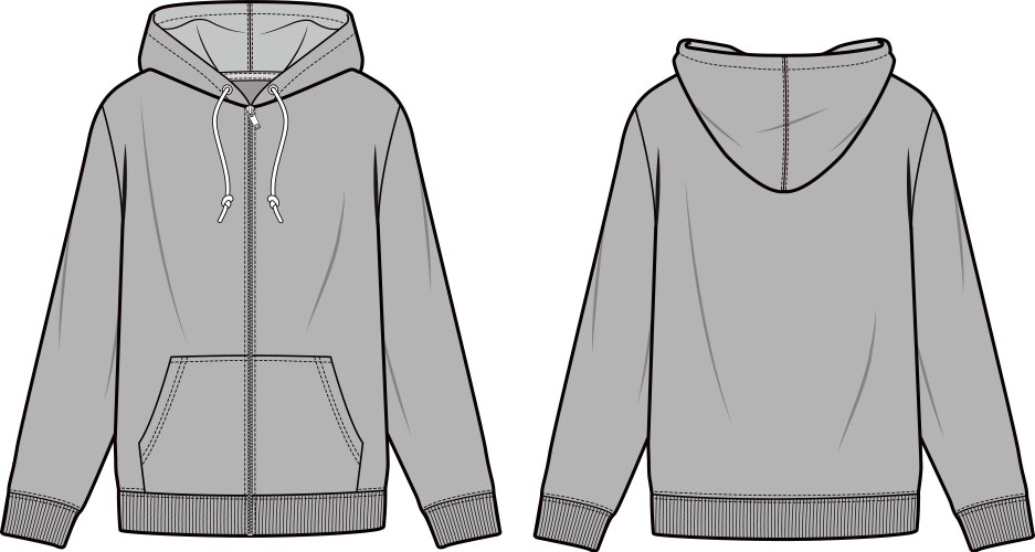 zip-up hoodie fashion flat sketch template vector image