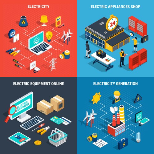 Red electricity isometric composition Royalty Free Vector
