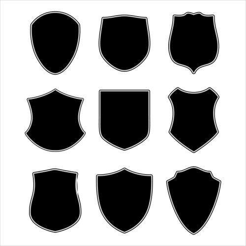 Shield shape icons set black label signs isolated Vector Image