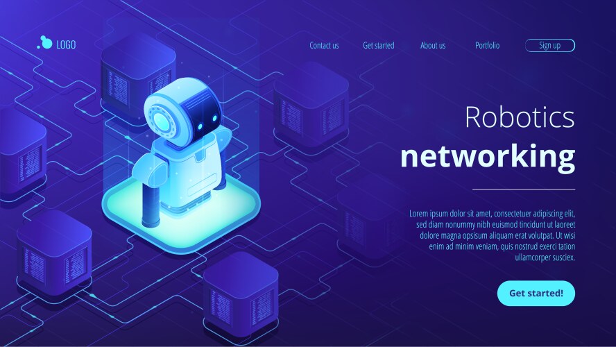 Robotics networking isometric 3d landing page vector image