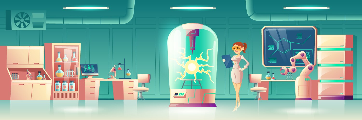 Science Experiment Explode Cartoon Science laboratory ruined explosion Royalty Free Vector