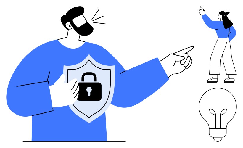 Man protecting data with shield pointing forward vector image