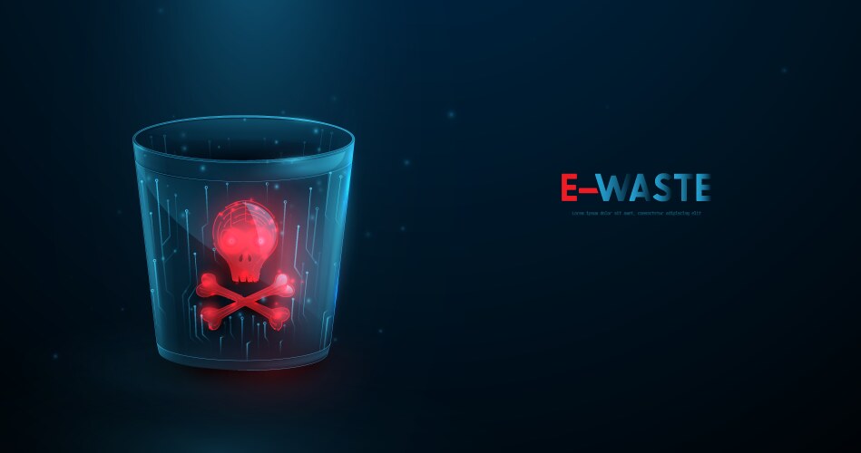 Electronic waste bin with skull and bones ecology vector image